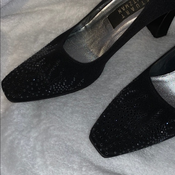 Stuart Weitzman Black Satin Heels w/Beadwork- NICE - Picture 4 of 12